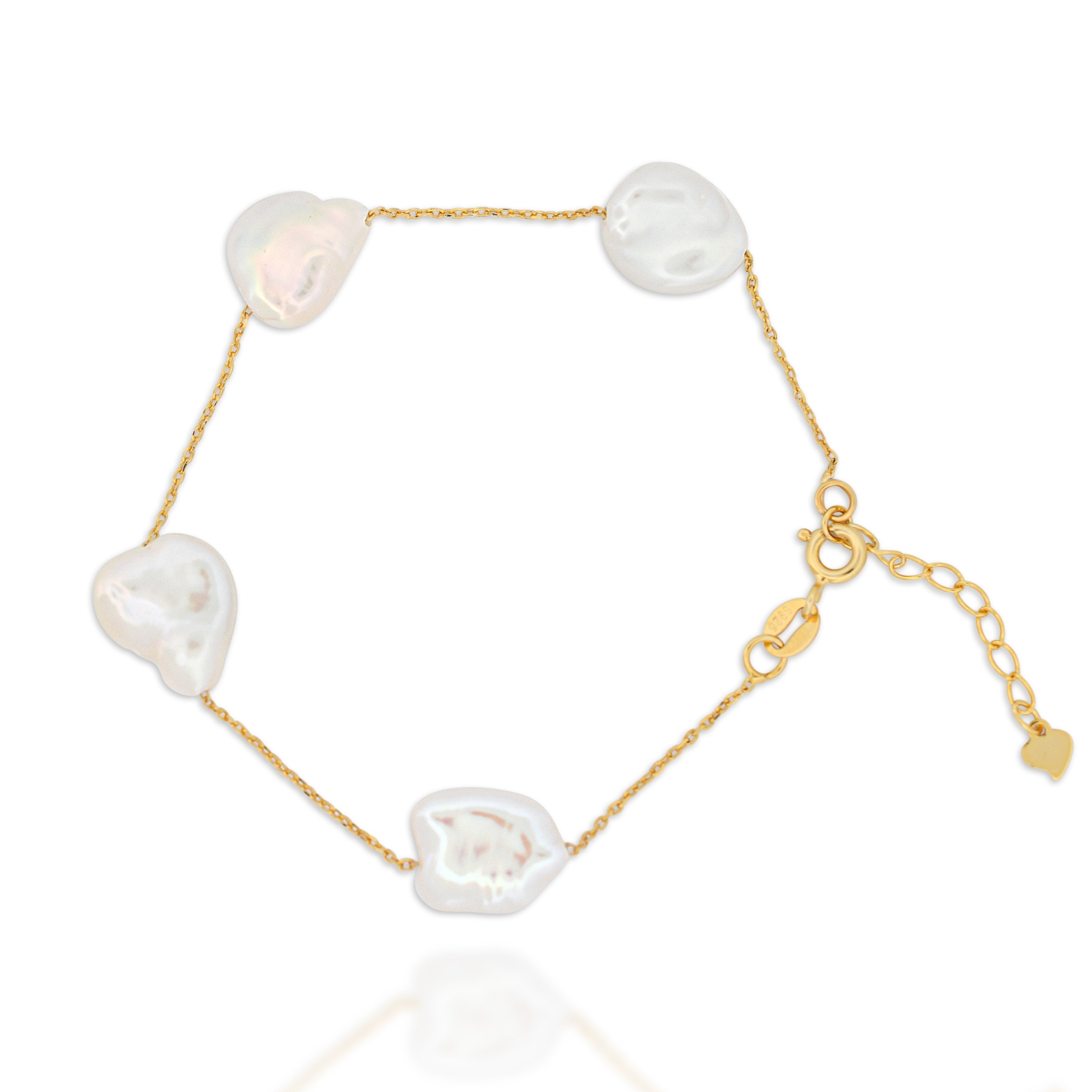 Floating Keshi Pearl Bracelet in 18ct Yellow Gold Plated Sterling Silver